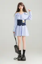 オフショルダーシャツワンピース【秋用・ウエスト絞り・シックなデザイン】（セットアップ対応）