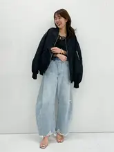 Plage 高腰デニムパンツ【全棉・水洗い・ゆったりシルエット・カジュアル】