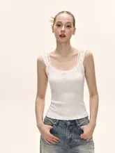 夏用 白色ブラトップ 蝶結びデザインタンクトップ【美式スタイル・二部構成】（セットアップ対応）
