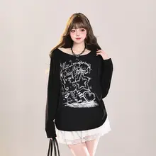 カジュアルなキャラクター印刷 長袖Tシャツ【UVカット・大きめ襟・女性用・フィット】