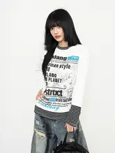 OCTTFLA レディース春秋用ストライプデザインTシャツ【ルーズフィット・重ね着用】