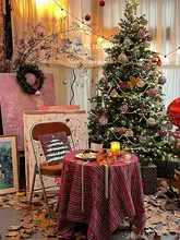 クリスマス装飾テーブルクロス【格子柄・赤色・新年・春節用・子供撮影用】
