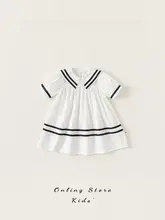 子供用連衣裙【ファッショナブル・ネイビーカラー・プリンセススタイル・カジュアルな学院風・夏用】