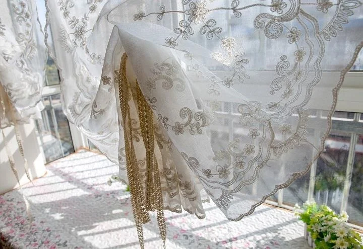 素年刺繍入りローマンシェード：韓式植物花卉パターンで洋室の雰囲気を演出