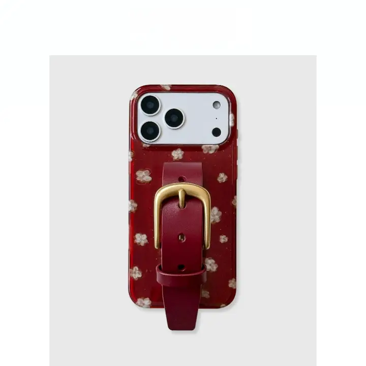 レトロ花柄デザインの牛革製スマートフォンケース【腕時計型・iPhone対応】