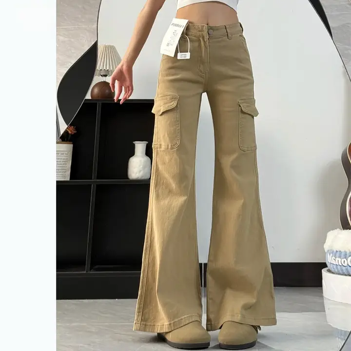 女性用美しいシルエットのカジュアルデニムパンツ【秋冬用・スリムフィット・微喇型】