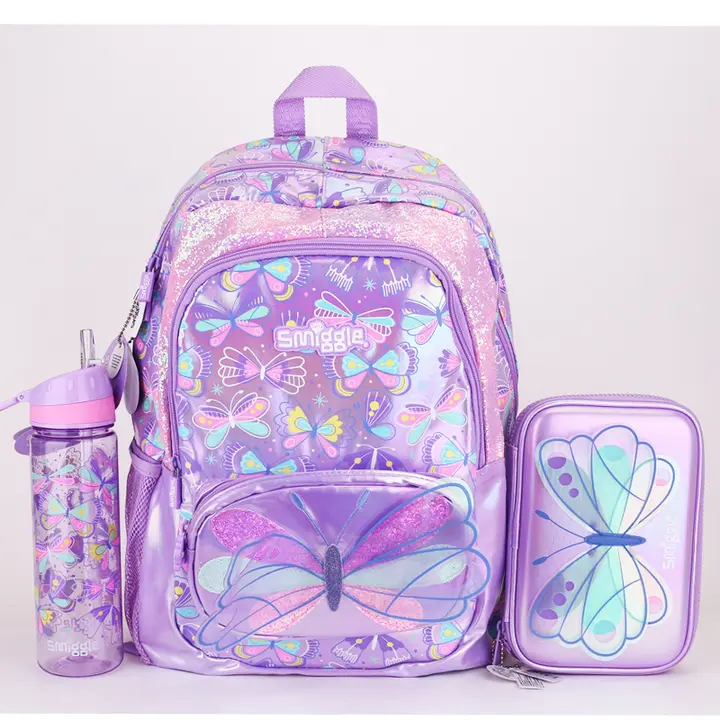 Smiggle 大容量 女子用バタフライデザインバックパック【軽量・小学生向け・文房具収納】
