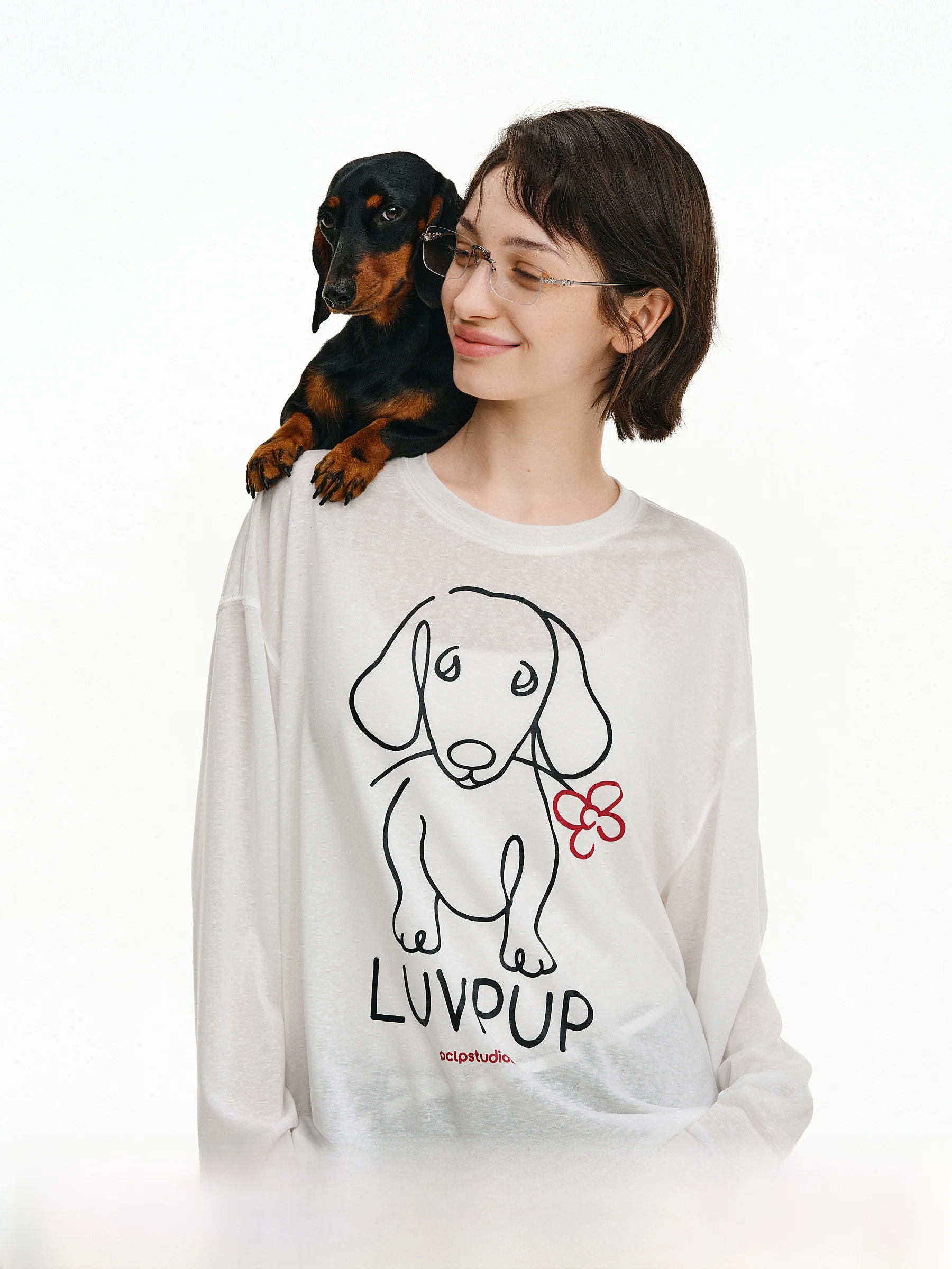 犬のデザイン長袖Tシャツ：PCLPブランドの春夏向け通気性スタイル