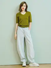 ハイウエスト ワイドレッグデニムパンツ【フィット・ホワイトウォッシュ・梨型シルエット】 （セットアップ対応）