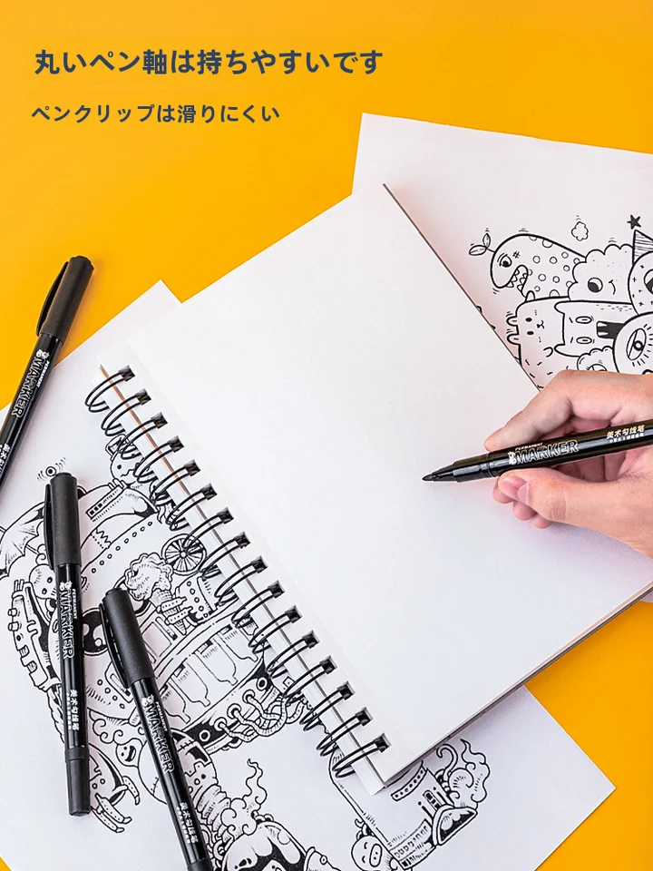 子供用デュアルチップ油性マーカー【黒・防水・防油・描画や手書きに最適】