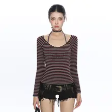 ストライプデザインのリボン付き長袖Tシャツ【春秋用・女性・極上の柔らかさ】