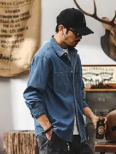 アメリカンレトロデニムシャツ【長袖・ゆったりサイズ・カジュアル・ワークウェア】（セットアップ対応）