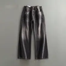 デニムパンツ メンズ 竹節綿 ウォッシュ加工 フレア ワイド ストリート ブラック 春