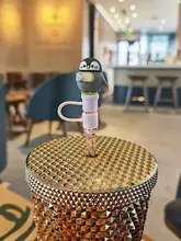 スターバックス用ドリアンカップストロー【ピンククリスタルプラスチック・ストロー洗浄ブラシ付き】