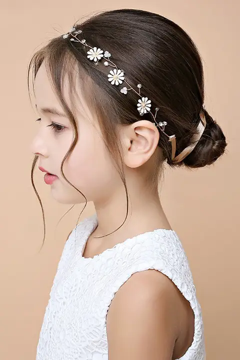 手作りの小雛菊ヘアバンド【子供用・金色の装飾・夏のドレスアクセサリー】
