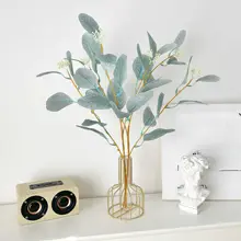フェイク植物 カラフルユーカリの葉 ダイニングテーブル リビング ガラス花瓶 デコレーションオブジェ