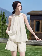 ボヘミアン風カシューナッツプリントシャツとワイドレッグショートパンツ【夏用・リゾートスタイル】（セットアップ対応）
