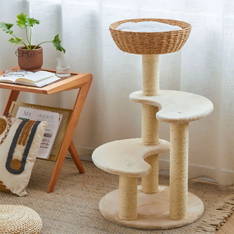 キャットタワー diyで安全な遊び環境を実現する：安定した葦製三段式猫タワーの実用性と設計原理