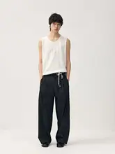 春夏用 ラフな雰囲気のデニムパンツ【透け感・ゆったりストレート・ウエスト紐付き】