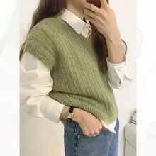 レディース 春秋用 レースニットベスト【Vネック・ゆったりしたシルエット・レトロスタイル】