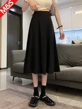 高腰のAラインスカート【黒・夏用・軽やかなドレープ・フレアデザイン】