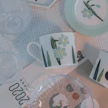 手作り陶器 コーヒーカップセット【白天鵞・景德鎮風イラスト・釉下彩】