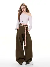 カジュアルなデザインのブROWNデニムワイドレッグパンツ【レトロスタイル・フィット】（セットアップ対応）
