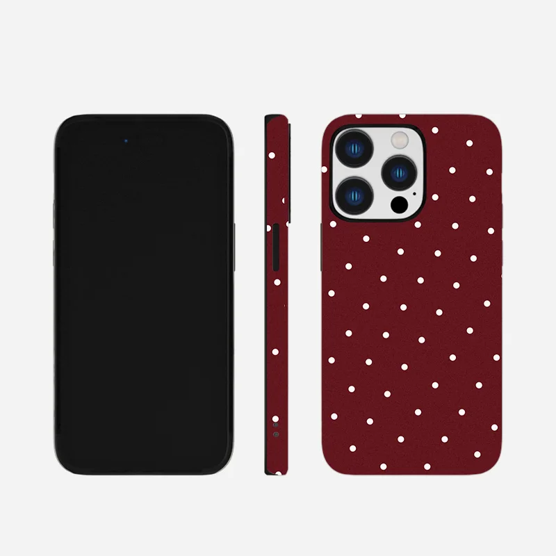 酒紅色ドット柄のiPhone用ケース：レトロデザインと二重構造で実用性と美しさを両立