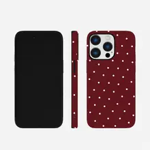 酒紅色ドット柄のiPhone用ケース【レトロデザイン・二重構造・マット仕上げ】