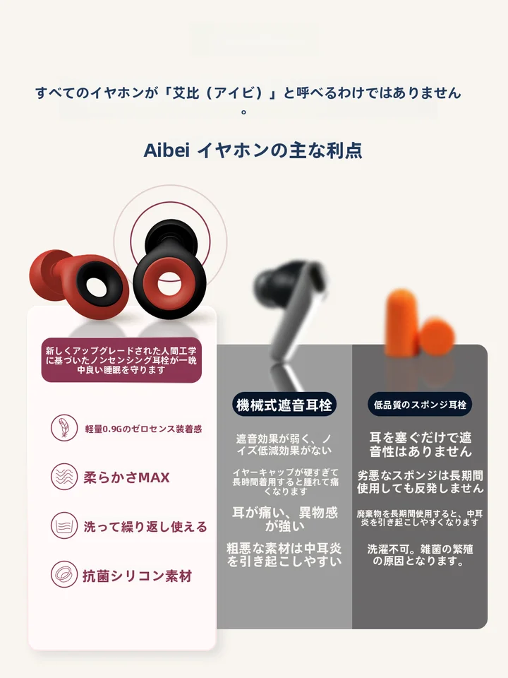 高遮音性シリコン製耳栓【睡眠・学習用・耳に優しい】