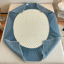 夏用丸洗い可能なラテックスベッドパッド3点セット【青・アイスシルク素材・柔らかい】