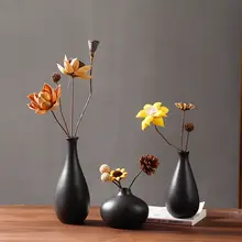 黒い小花瓶 装飾 小客間 テーブル 陶器 水耕 花挿し ドライフラワー 花束
