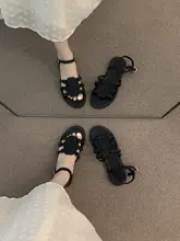 平底のビンテージ風ボヘミアンサンダル【夏用・ローマ風・リゾートスタイル】