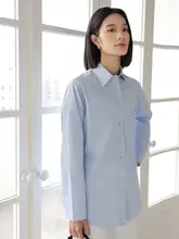 ブルーシャツ【レディース・長袖・コットン・カジュアル・ゆったりデザイン・通勤用】