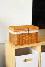おしゃれな蓋付き収納バスケット【フェイクラタン・バス用品・タオル整理用】