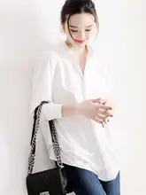 格調高い春にぴったりな女性用長袖白シャツ【フレンチスタイル・ゆったりデザイン】