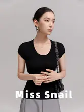 Miss Snai Uネック短袖ニットTシャツ【女性用・ストレッチ・羊毛素材・通勤向け】
