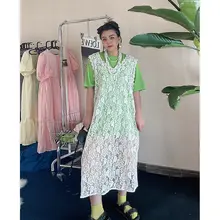 デザイン性の高いアイスシルクTシャツ【女性用・グリーン・中長丈・夏向け】