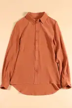 上品なデザインの土橘色サテンシルク長袖シャツ【しっとり柔らかい・フロスト感】
