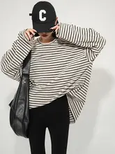 円形フリースのゆったりとした韓国風長袖Tシャツ【春秋用・ストライプデザイン・重ね着対応】
