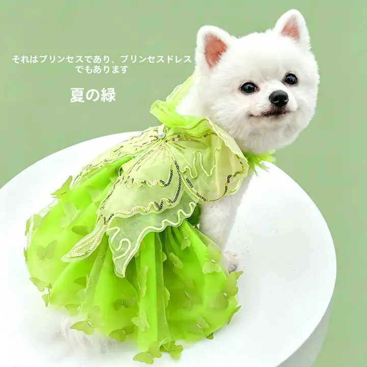 ドレス ペット犬猫 夏 夏用 緑 レース バタフライ 可愛い
