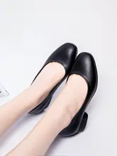 スクエアトゥ太ヒールパンプス【ブラック・ビジネス用・ソフトソール】