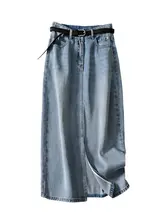 女性用テンセルスリットデニムスカート