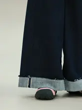 女の子用 デニムパンツ【フラップデザイン・ワイドレッグ・保温・冬用】