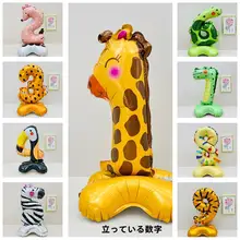 子供用 バルーン 飾り用 立体動物数字風船【きりん・恐竜・トラ・アルミ製・誕生日ケーキ装飾】