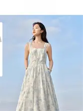 リネンキャミソール花柄ドレス【フレンチスタイル・スクエアネック・ウエストマーク】（セットアップ対応）