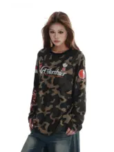迷彩プリント長袖Tシャツ【春用・ルーズフィット・カジュアル】（セットアップ対応）