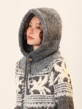グレーのバラクラバニット帽【秋冬旅行用・保温インナー・ネックウォーマー一体型】