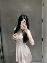 フランス風レトロ刺繍レーススリップパジャマ【セクシーなバックデザイン・女性用】