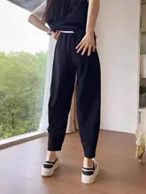 ブラック九分丈アイスシルクカジュアルパンツ【秋用・ハイウエスト・フィット】